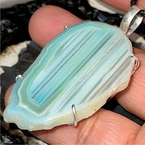Green Banded Lace Agate Pendant